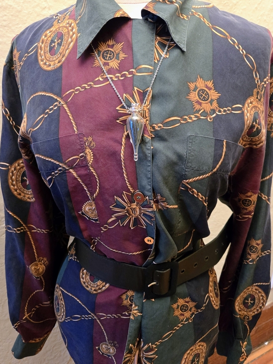 Vintage Tops - Vintage 100% Silk Button Up Shirt Equestrian Chain Print Ralph Lauren Style